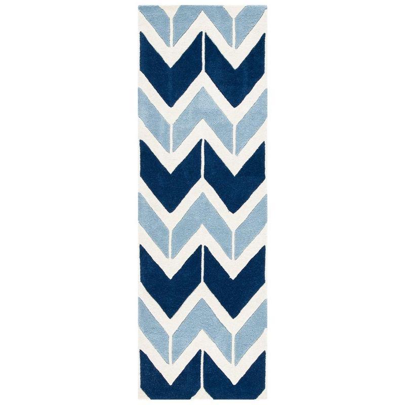 Dark Blue and Light Blue Hand-Tufted Wool Runner Rug