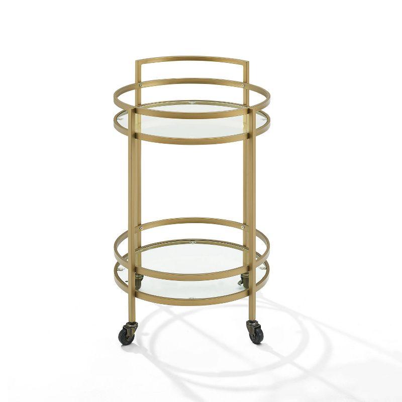 Bailey Round Bar Cart Gold - Crosley: Mobile Beverage & Drink Station, Tempered Glass Shelves, Steel Frame