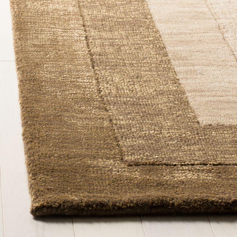 Beige and Brown Hand-Loomed Wool Square Area Rug