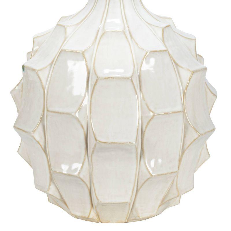 Possini Euro Design Cosgrove Modern Mid Century Table Lamp 26 1/2" High White Glazed Ceramic Light Brown Linen Drum Shade for Bedroom Living Room Home