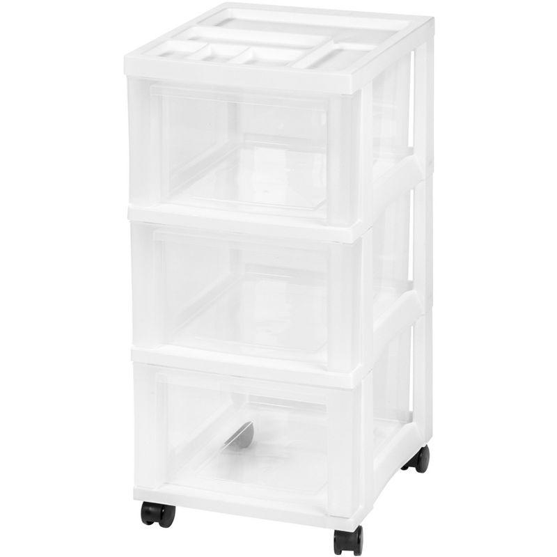 IRIS USA 3-Drawer Storage Cart with Organizer Top with Wheels, Plastic, White