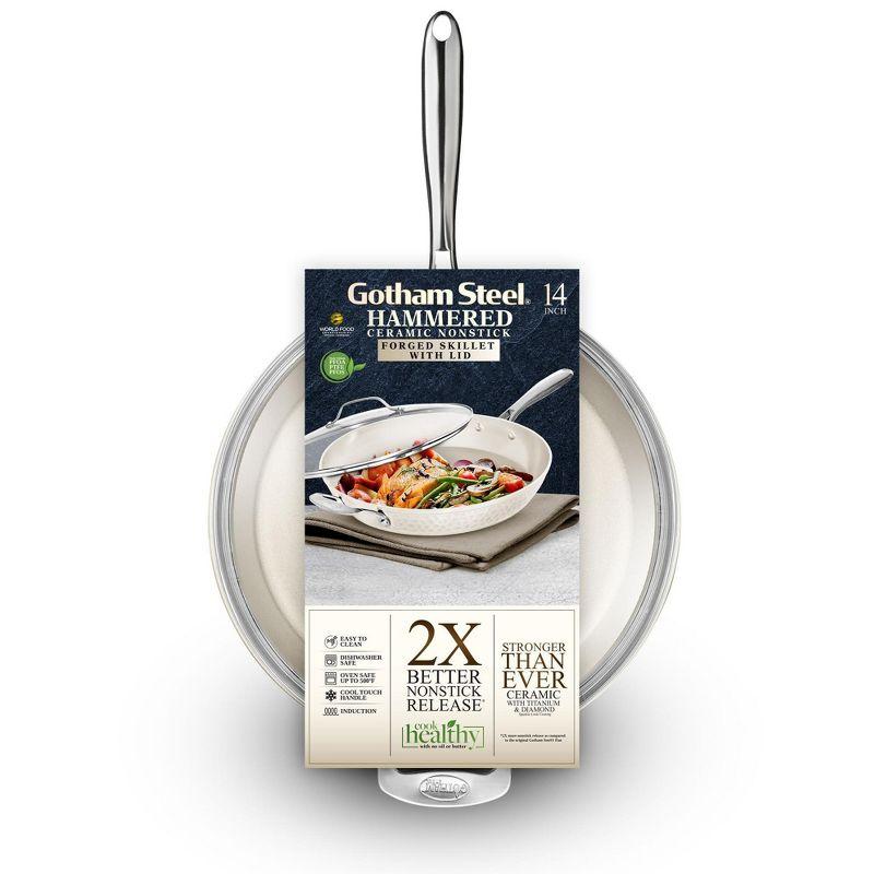 Gotham Steel Gotham Steel Hammered Cream Ultra Ceramic Nonstick Fry Pan with Lid