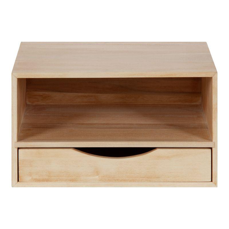 Natural Wood Floating Shelf with Drawer and Cubby