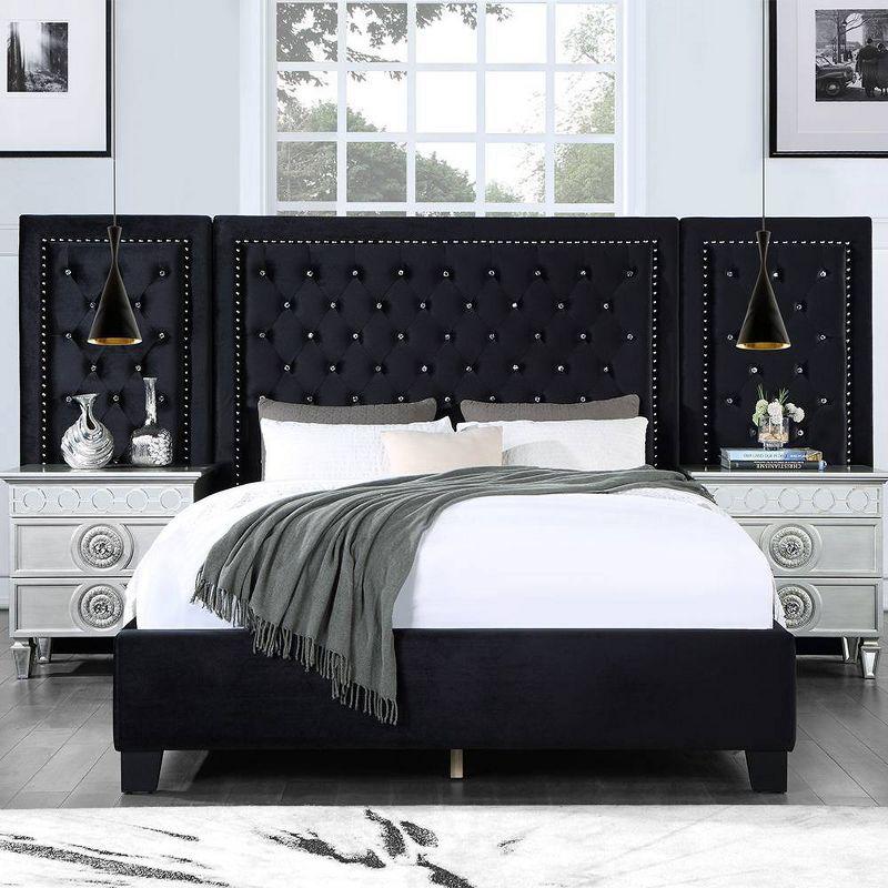 Damazy 86" King Black Velvet Upholstered Bed with Nailhead Trim