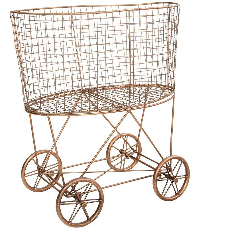 Storied Home Metal Rolling Laundry Cart with Rack, Copper