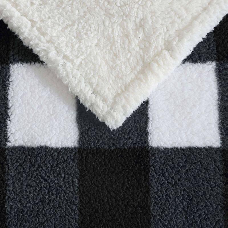50"x60" Cabin Plaid Reversible Throw Blanket White/Black - Eddie Bauer: Soft Fleece, Travel-Friendly, Machine Washable