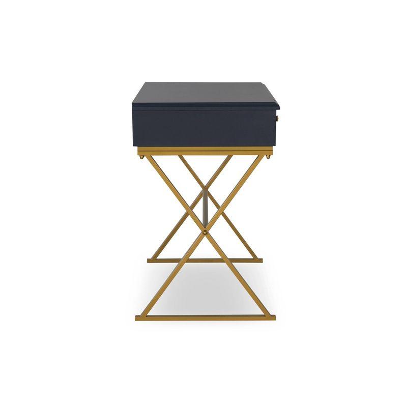 Campaign 2 Drawer Desk Blue/Gold - Linon: Matte Gold Legs, MDF, Metal Hardware