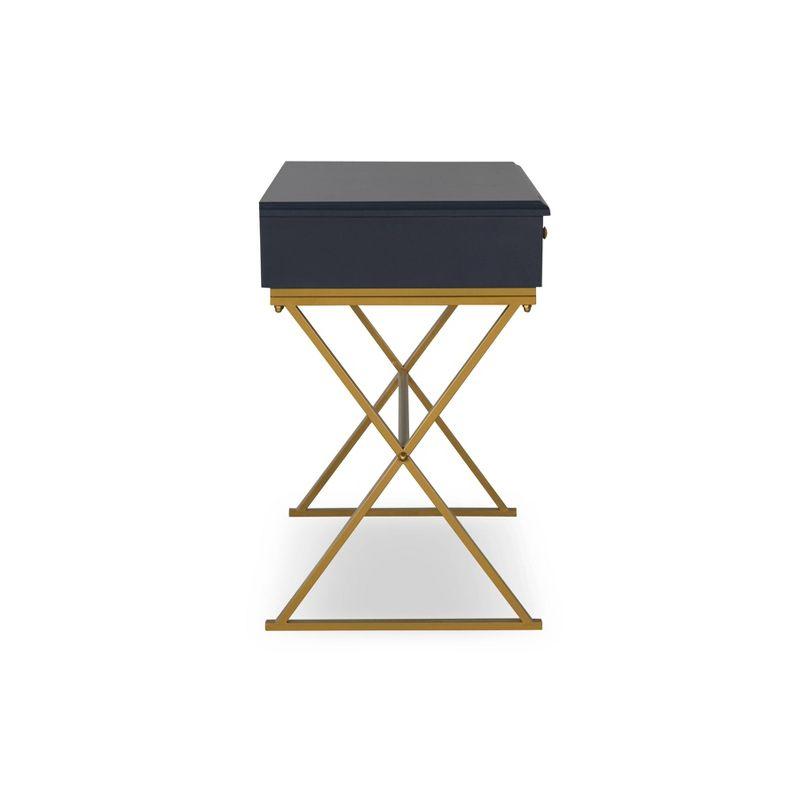 Blue and Gold Matte Campaign Desk with X-Styled Legs