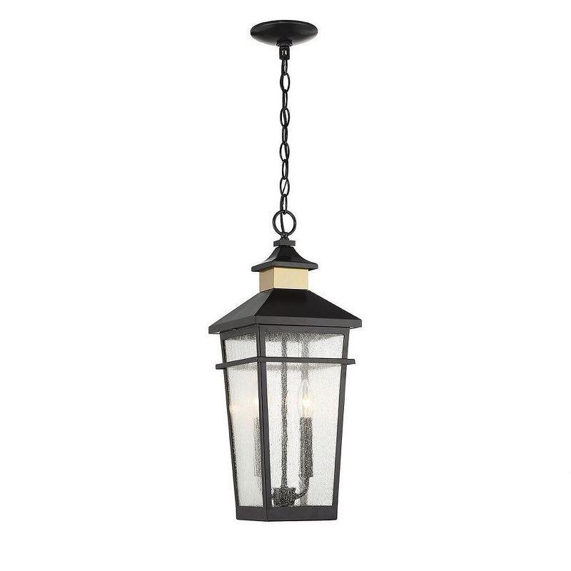 Kingsley Matte Black and Brass 2-Light Outdoor Hanging Lantern