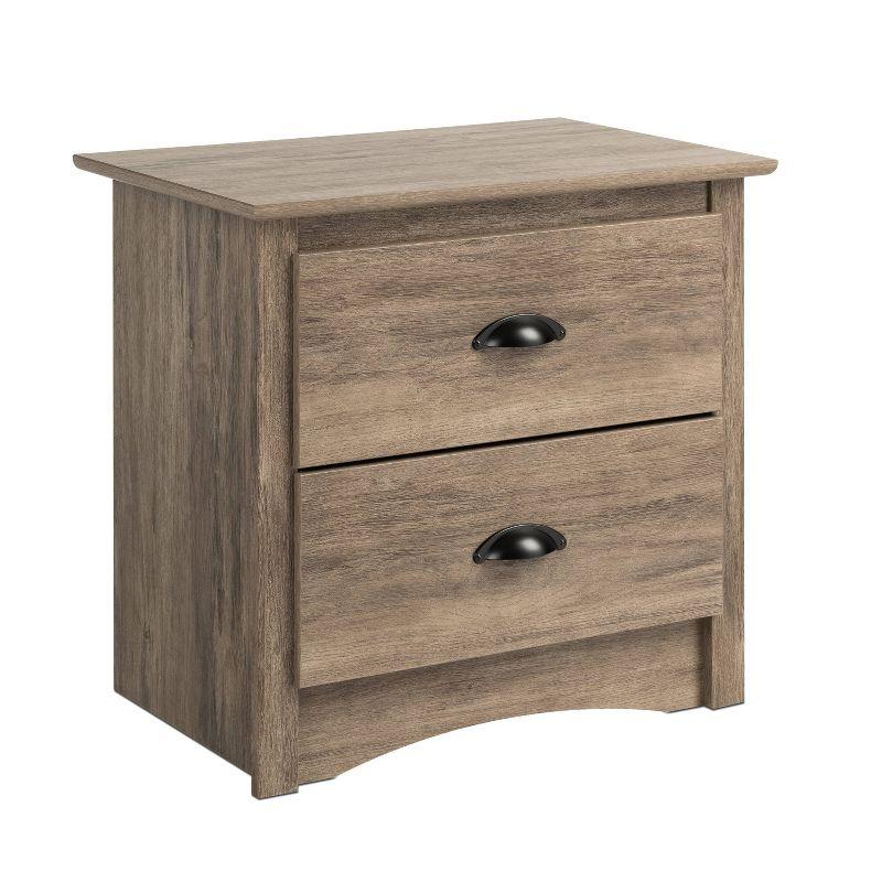 Salt Spring 2 Drawer Nightstand Drifted Gray - Prepac: Coastal Style, Black Metal Handles