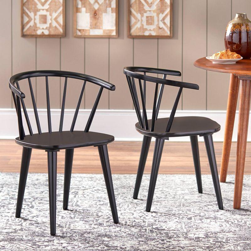 Set of 2 Black Wood Low Windsor Dining Chairs