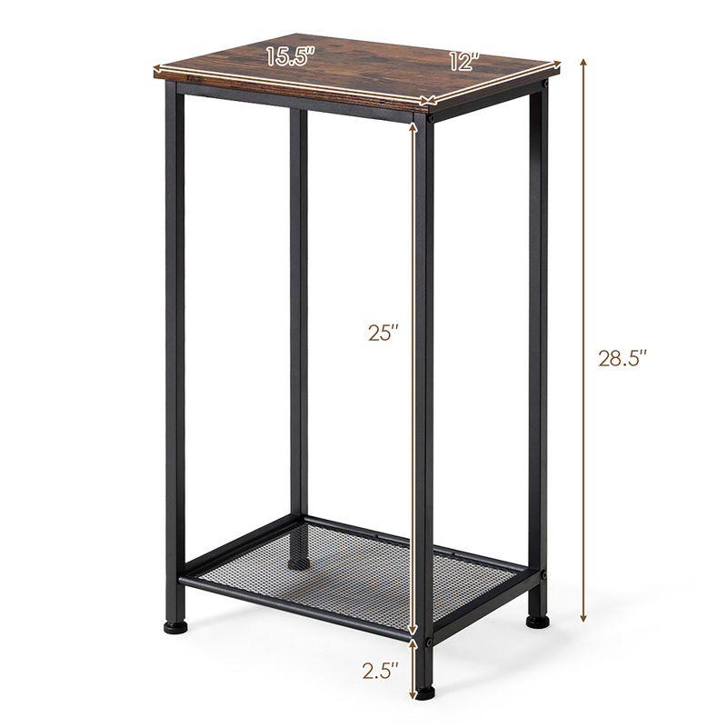 Costway 2-Tier Industrial Side End Accent Telephone Table w/Mesh Shelf Rustic Brown