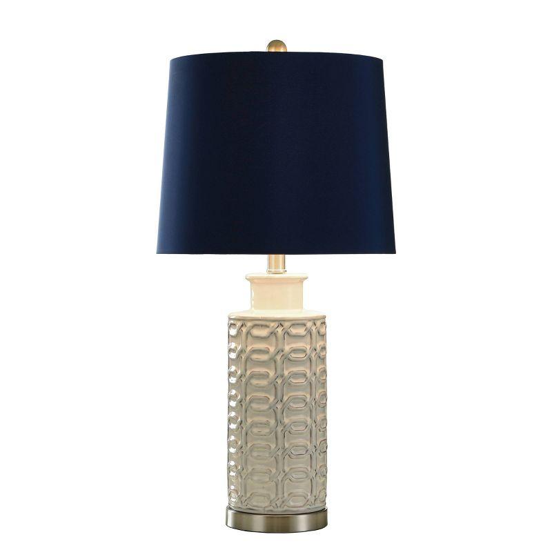 Blue and Cream Ceramic Table Lamp with Steel Accents