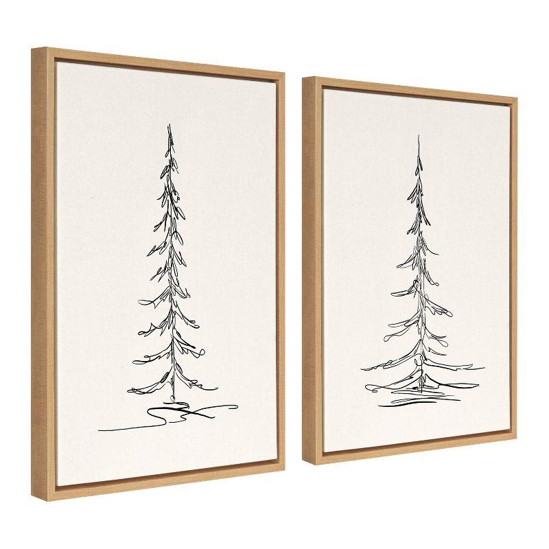 Set of 2 Minimalist Evergreen Tree Sketches on Canvas