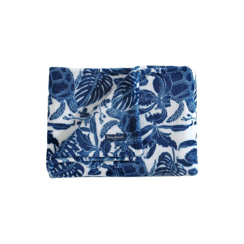 50"x70" Oversized Turtle Bay Throw Blanket Blue - Tommy Bahama: Plush, Reversible, Leaf Pattern,  Kids' & Adults