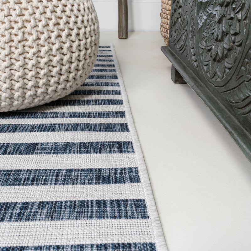 2'x8' Sukie Modern Offset Stripe Indoor/Outdoor Runner Rug, Ivory/Blue - JONATHAN Y