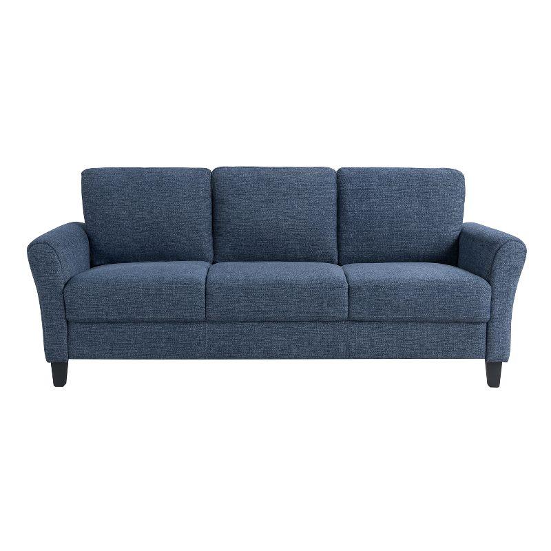 Alexa Blue Microfiber Sofa with Rolled Arms and Ottoman