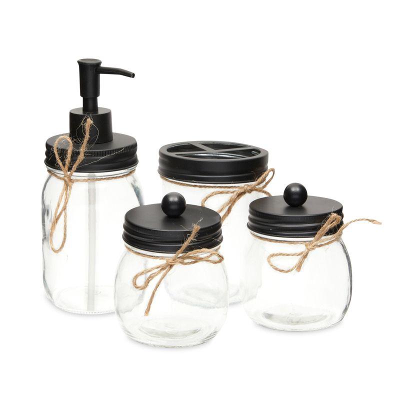 Okuna Outpost 4 Piece Glass Bathroom Accessories Set with Soap Dispenser, Toothbrush Holder, Apothecary Mason Jar