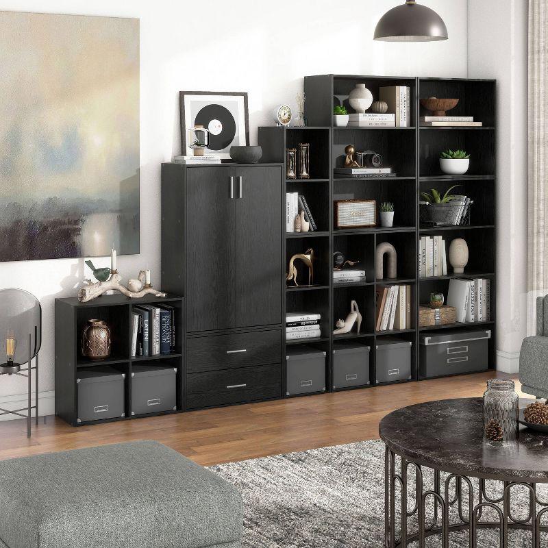 24/7 Shop At Home 47" Silkpath Modern 4 Tier Stackable and Modular Bookcase Black: Modular Organizer, MDF Wood