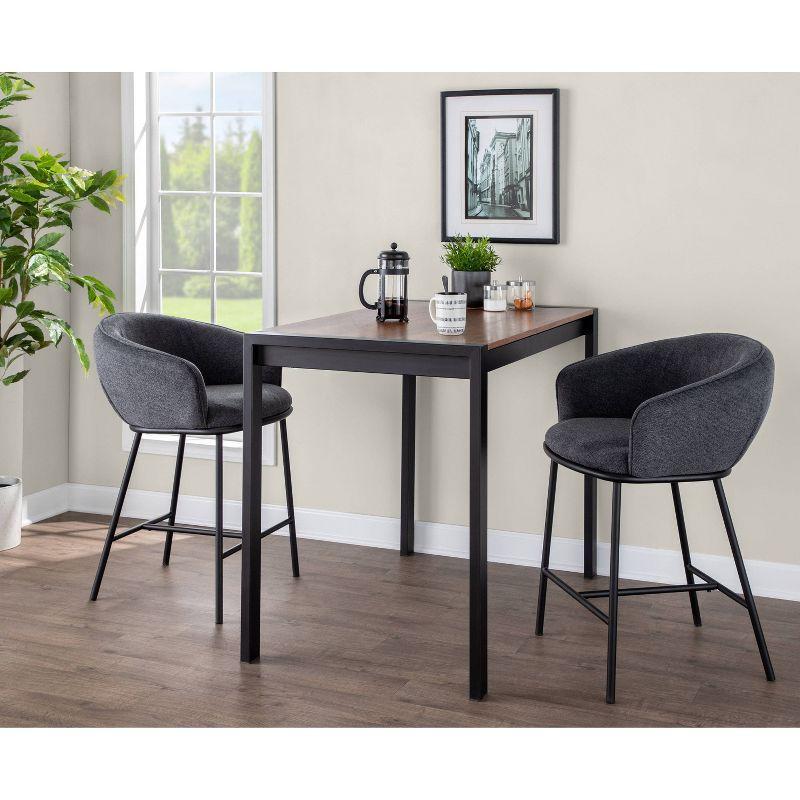 Set of 2 Ashland Counter Height Barstools Charcoal - LumiSource: Padded Seat, Black Metal Frame, Upholstered