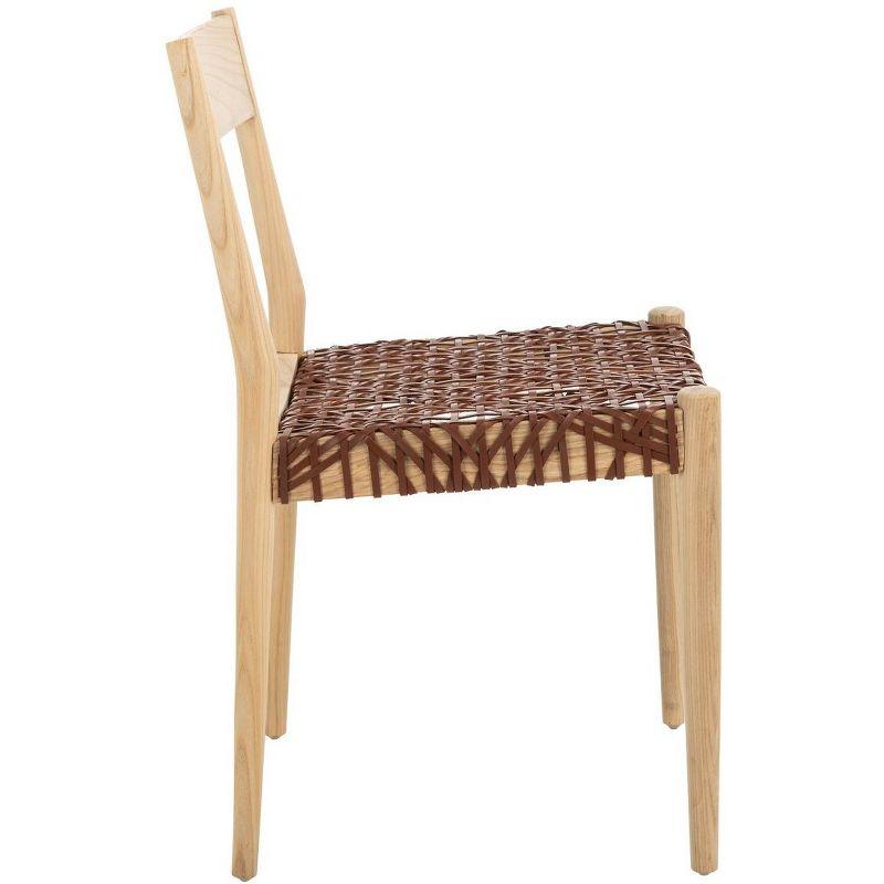 Chic Cognac Woven Leather & Natural Wood Dining Chair Set