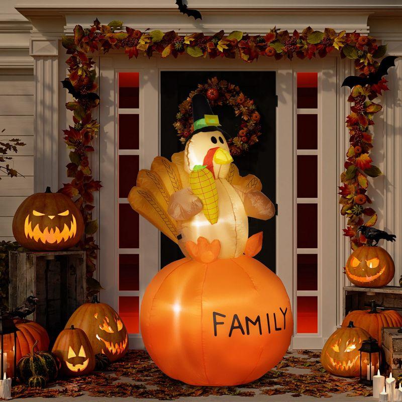 HOMCOM 4.9ft Inflatable Thanksgiving Turkey, Thanksgiving Decoration with LED Lights for Garden Indoor Outdoor