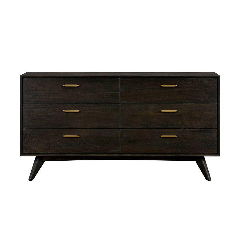 Baly 6 Drawer Mid-Century Modern Dresser Brown - Armen Living: Wood Frame, Includes Anti-Tip Hardware