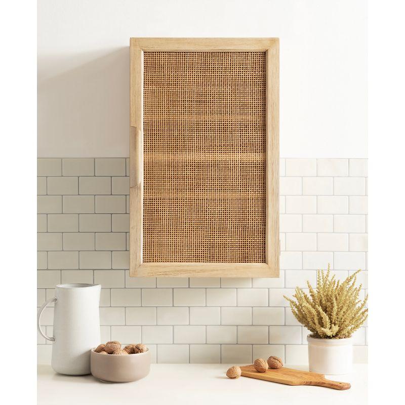 Natural Rattan and Wood Wall Cabinet with Shelves