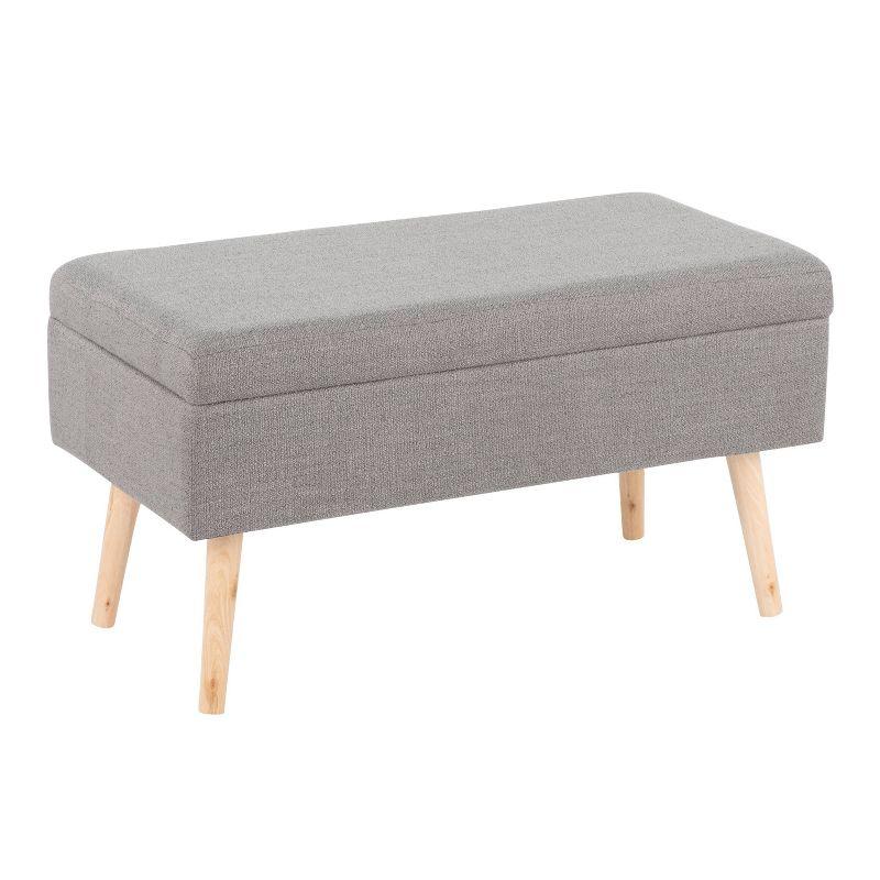 Contemporary Gray Fabric Upholstered Storage Bench with Natural Wood Legs