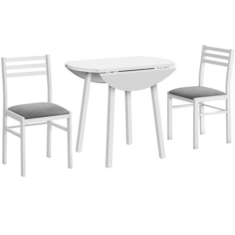 Monarch Specialties Dining Table Set 3pcs Set Small 35 inch Drop Leaf Kitchen White Metal And Laminate Grey Fabric Contemporary Modern