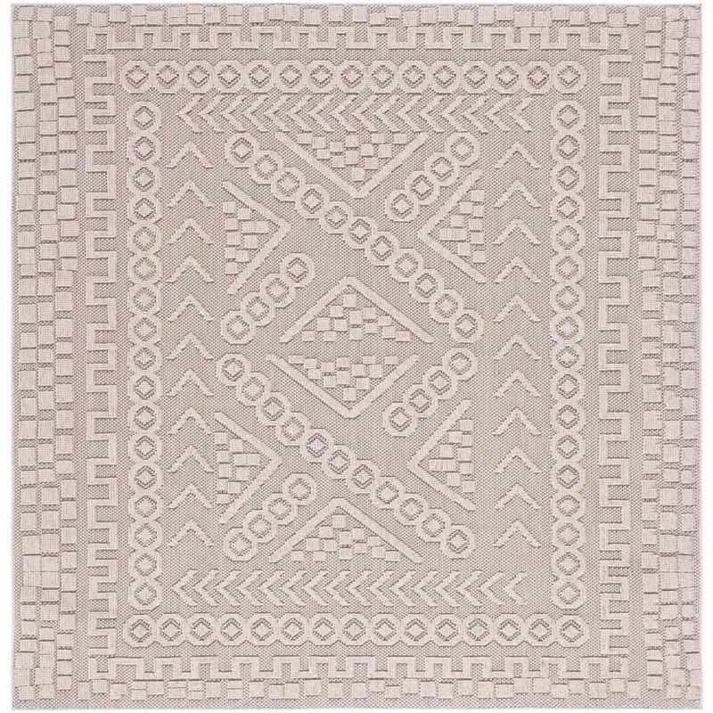 Boho Chic Square Indoor-Outdoor Beige Synthetic Area Rug