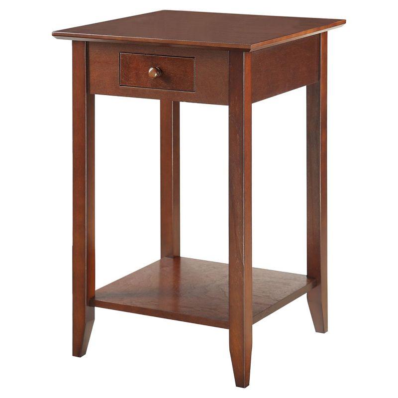 Espresso Wood End Table with Drawer and Shelf