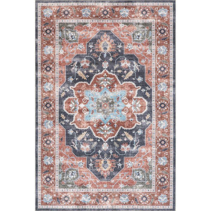 Red Persian Medallion 22"x14" Easy-Care Synthetic Area Rug