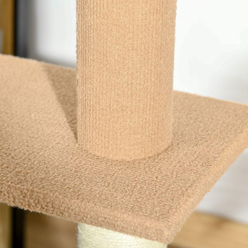 PawHut Floor to Ceiling Cat Tree Cat Climbing Tower with Sisal-Covered Scratching Posts Natural Cat Tree Activity Center for kittens, Light brown
