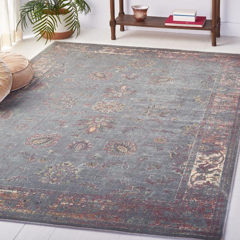 Hand-Knotted Grey and Multicolor Viscose 5' x 7' Transitional Area Rug