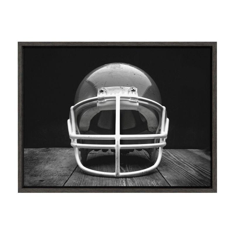 Vintage Football Helmet Black and White Framed Canvas Print