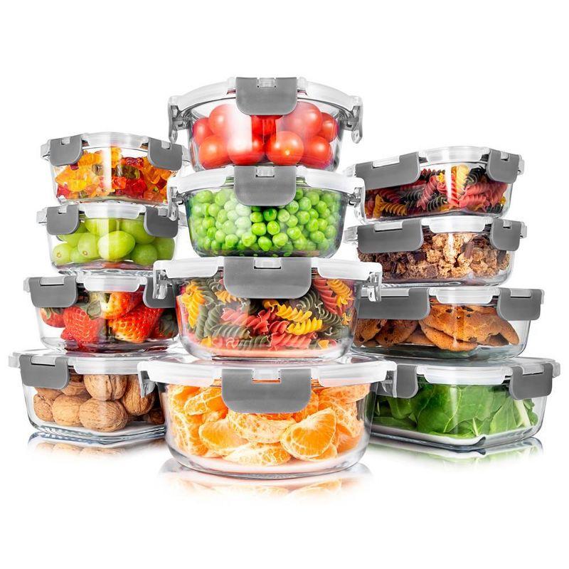 24-Piece Gray Glass Meal Prep Storage Set with Flip Top Lids