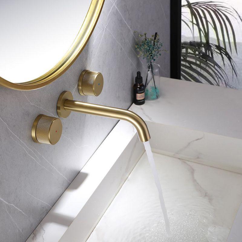 BWE Two-Handle Wall Mounted Bathroom Faucet in Brushed Gold