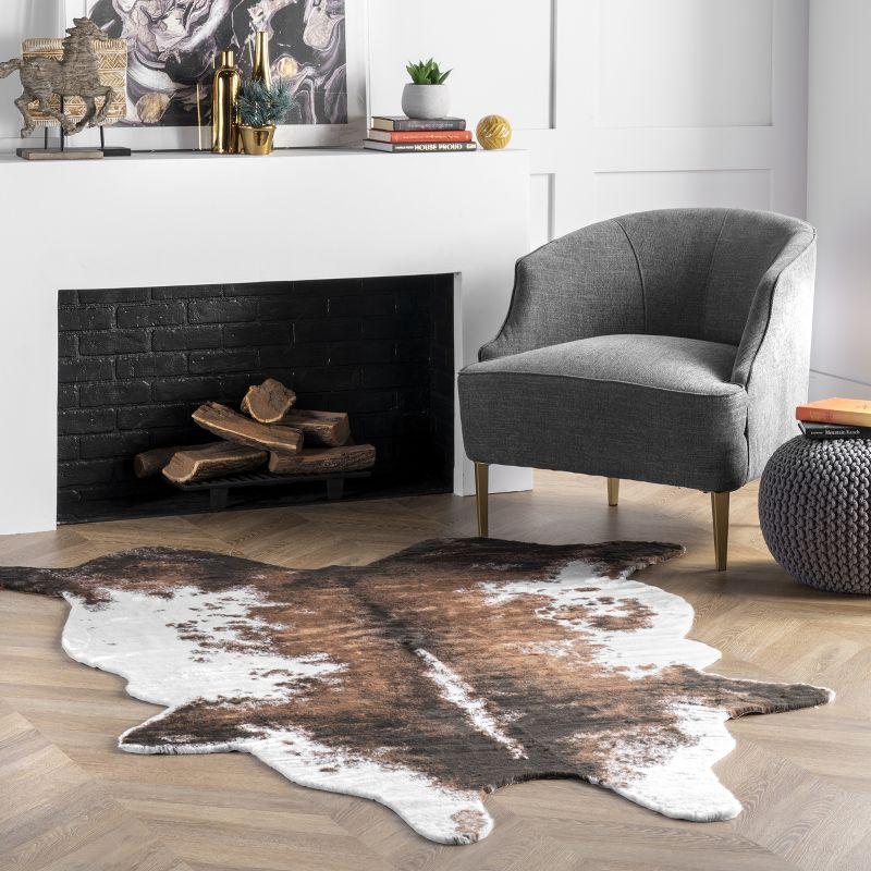 Rustic Square Easy-Care Faux Cowhide Area Rug, Brown 47"x6"