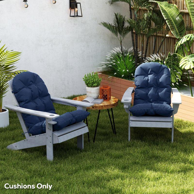 Outsunny Adirondack Chair Cushions Set of 2, Tufted High Back Patio Chair Cushions with Ties, Non-Slip Cushions for Adirondack Chairs, Navy Blue