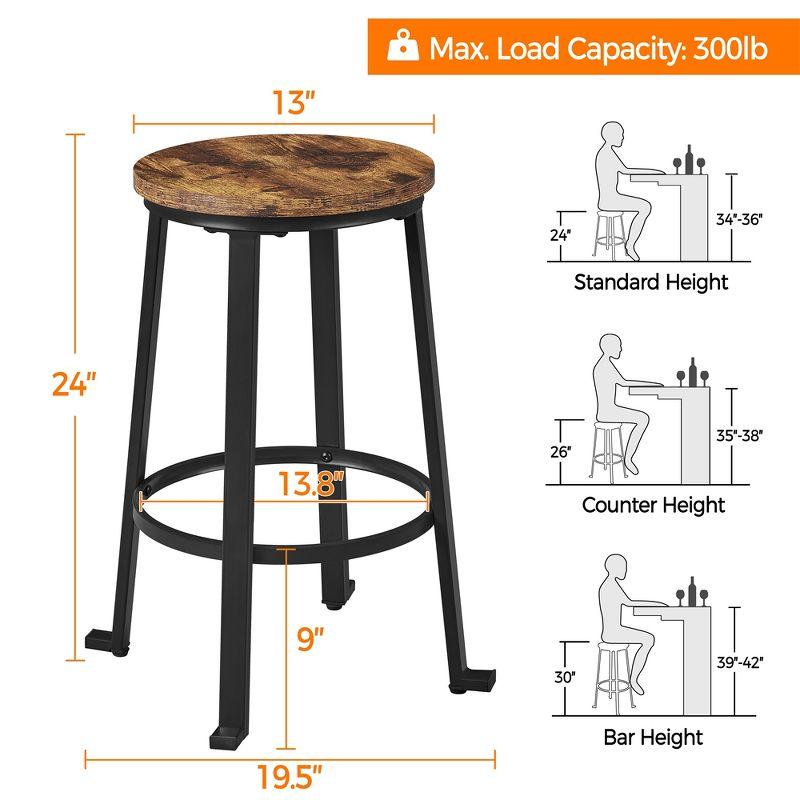 Yaheetech 24" Brown Wood and Metal Backless Bar Stools Set