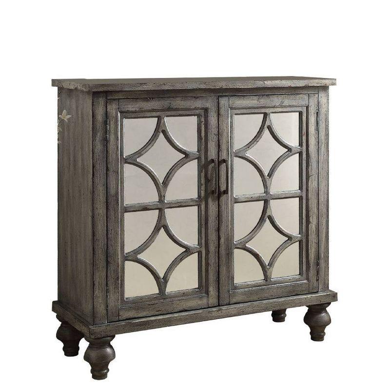 Velika Weathered Gray Mirrored Wood Console Table with Storage