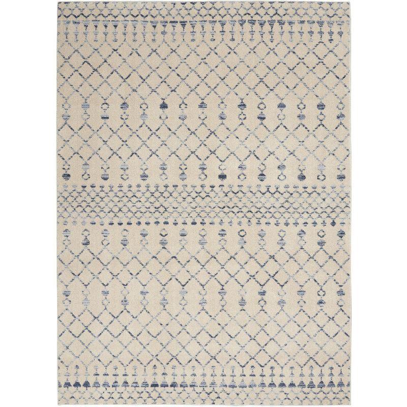 Beige Blue Geometric Hand-knotted 4' x 6' Area Rug