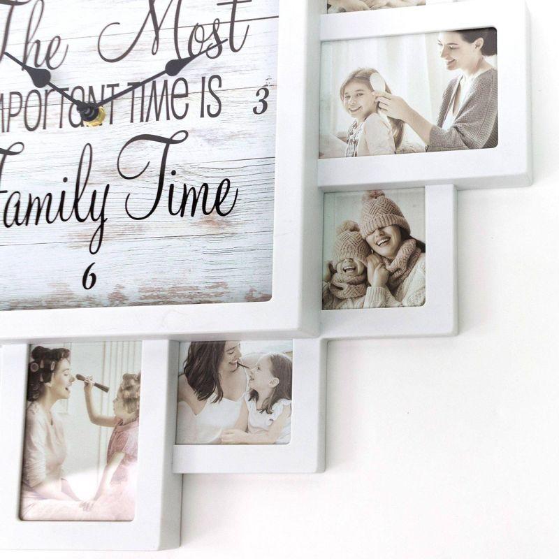 American Art Decor Farmhouse Shabby Chic 'Family Time' Picture Frame Collage Wall Clock White : Modern Square Analog Display