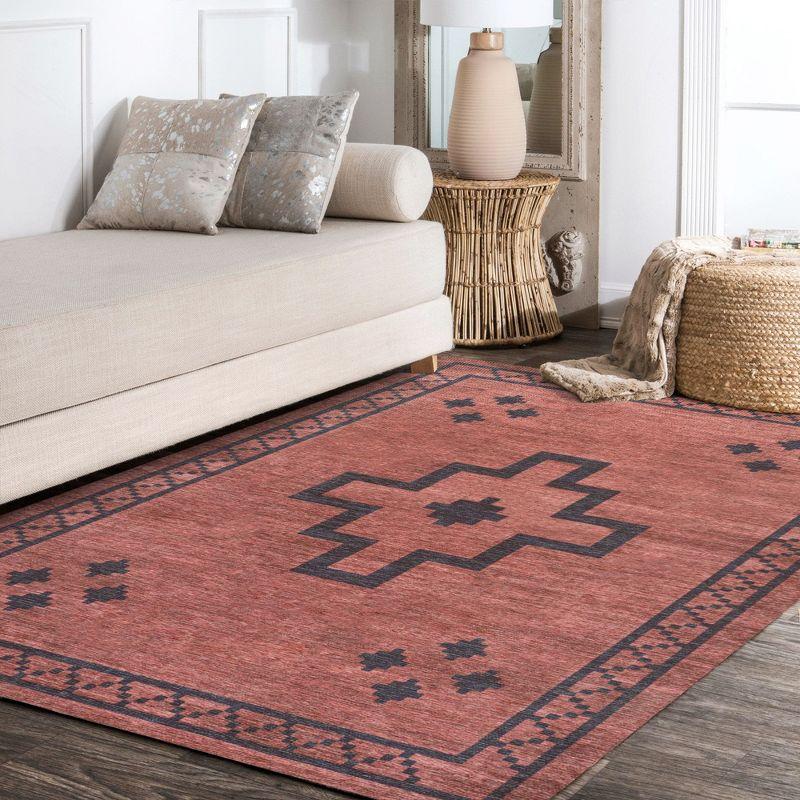 Korsa Geometric Medallion Machine-Washable Area Rug - JONATHAN Y