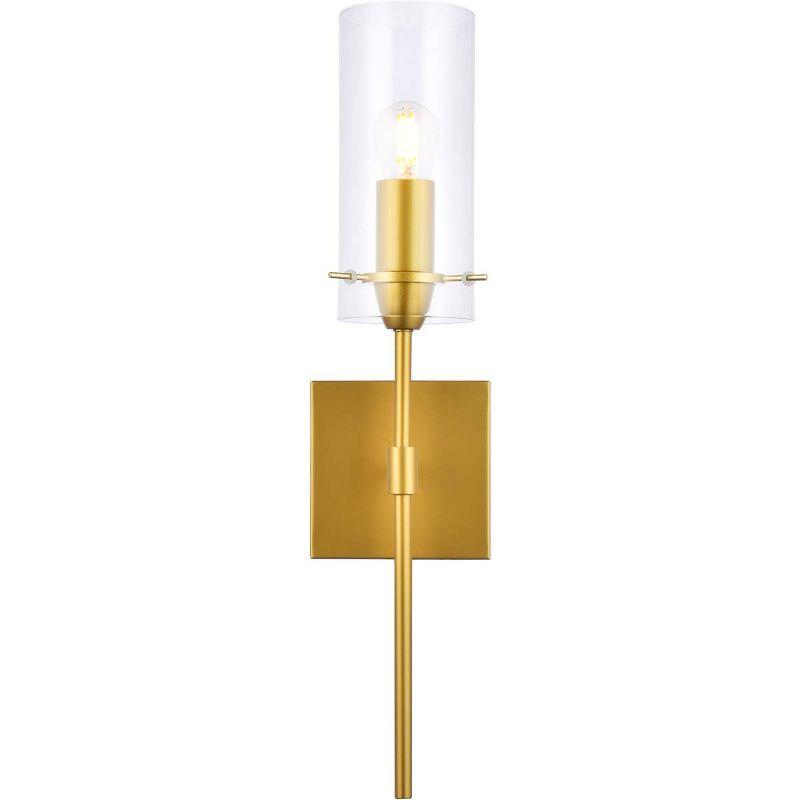 Elsreth Brass Cylinder Dimmable Wall Sconce with Clear Glass Shade