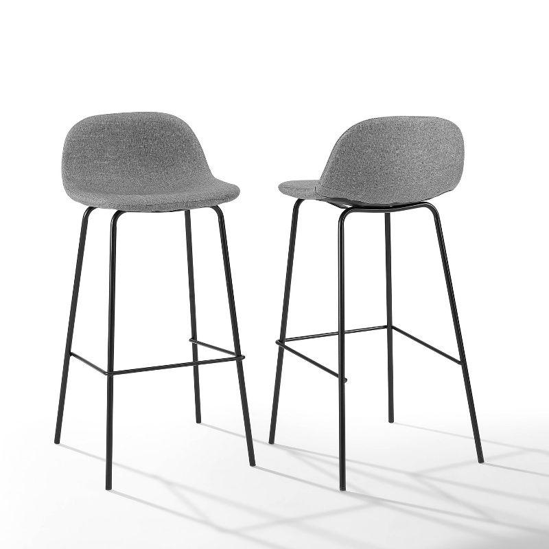 Gray Upholstered Bucket Seat Bar Stools with Steel Legs, Set of 2