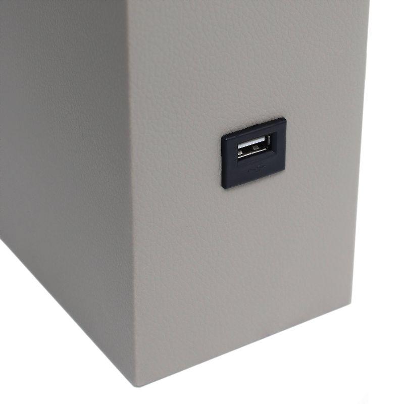 Modern Leather Table Lamp with USB and Fabric Shade Gray/White - Elegant Designs: Chic USB Charging Port, Linen Shade, No Assembly Required