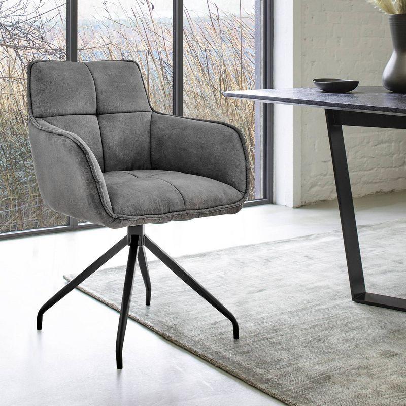 Charcoal Velvet High Swivel Arm Chair with Stainless Steel Base