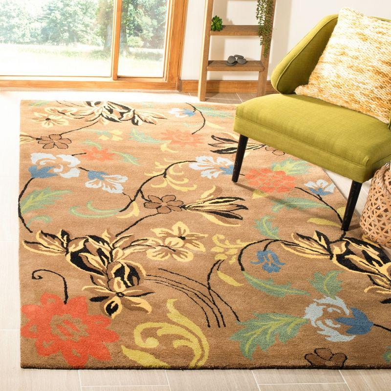 Brown and Multicolor Floral Wool and Viscose Area Rug